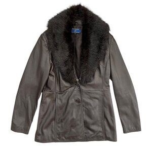 VIntage Mid Length Leather‎ Penny Lane Jacket Brown M Removable Faux Fur Collar